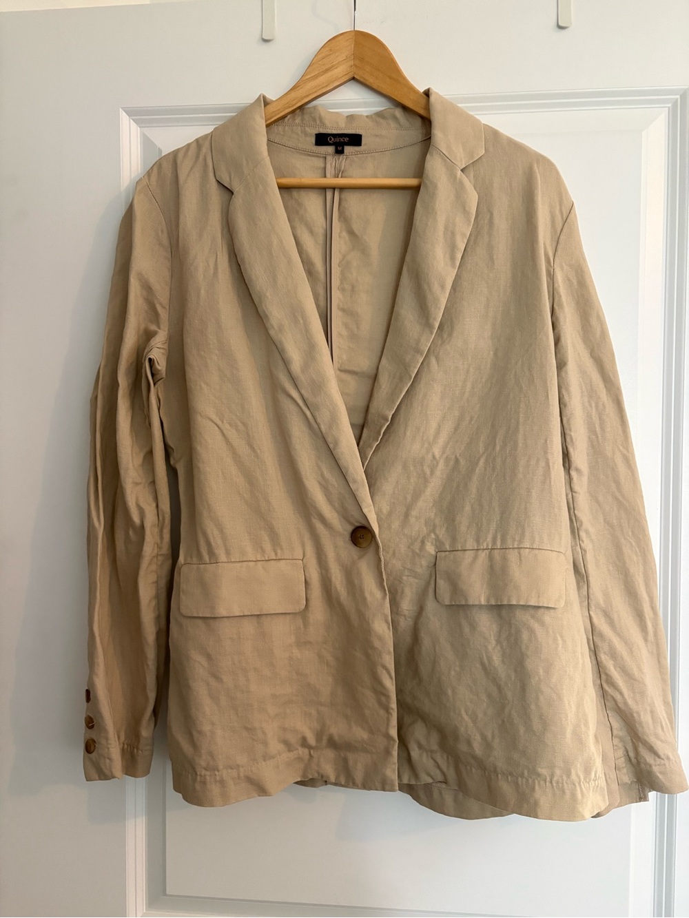 Quince Beige Linen Single-Button Blazer